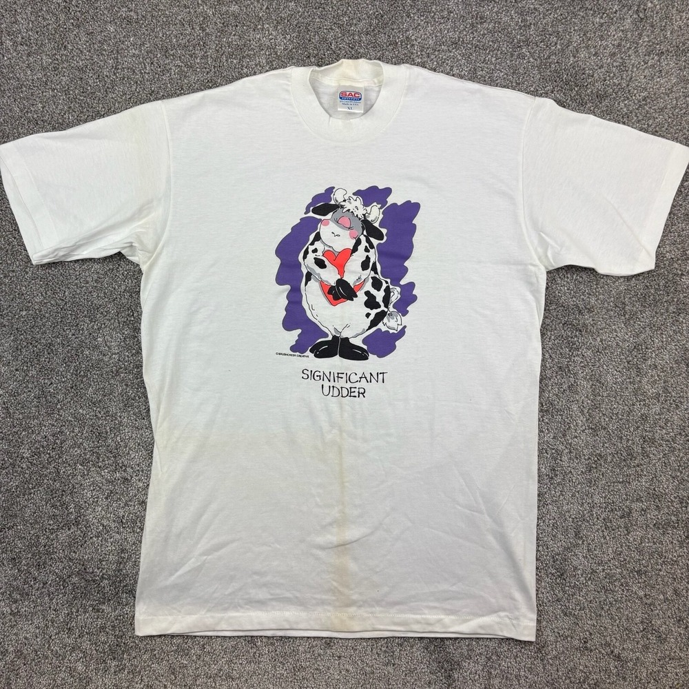 Vintage Cow Shirt Mens XL White Significant Udder Parody Joke Bushcreek Creative